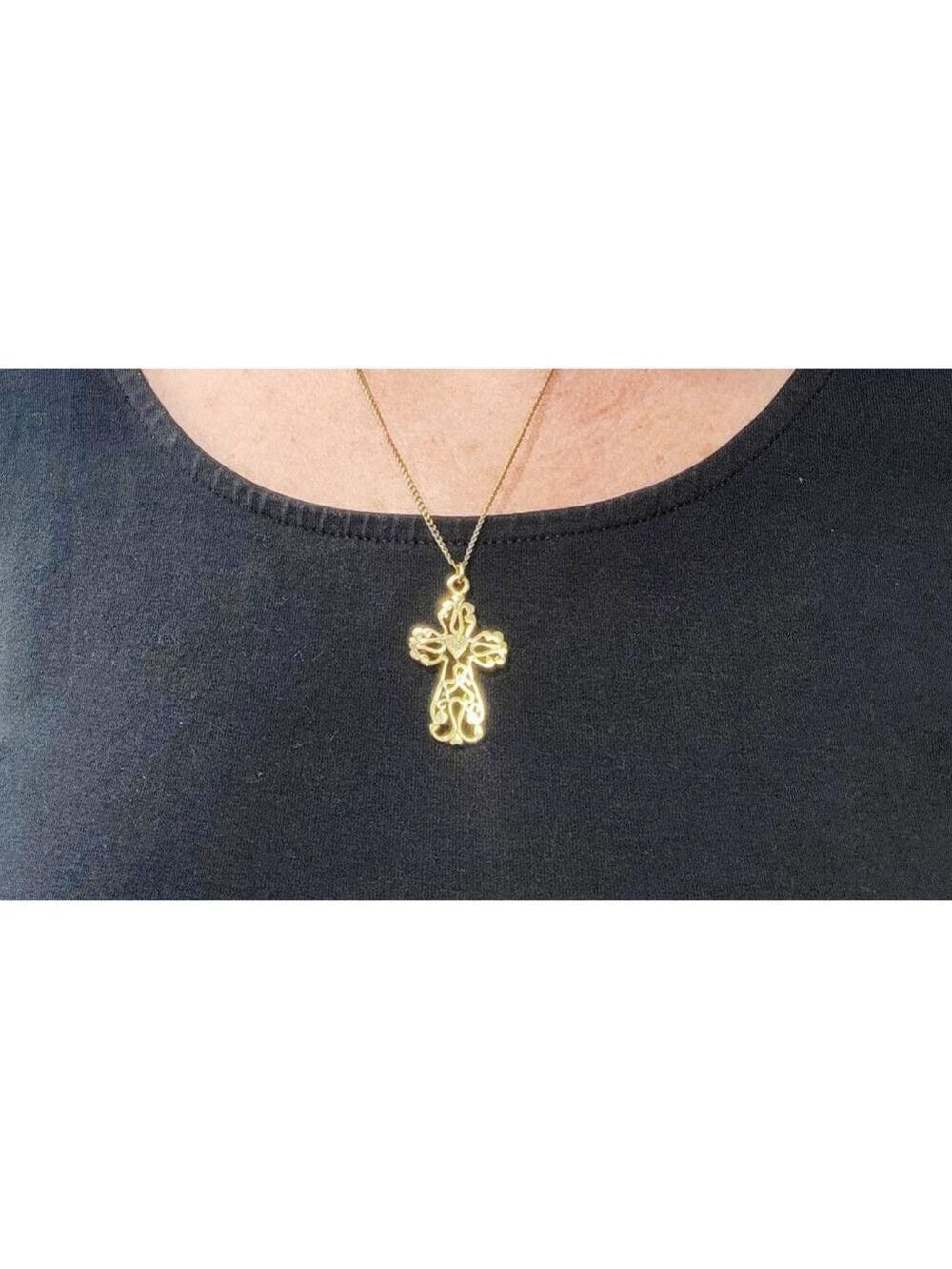 Gold Tone Cross and Chain Necklace